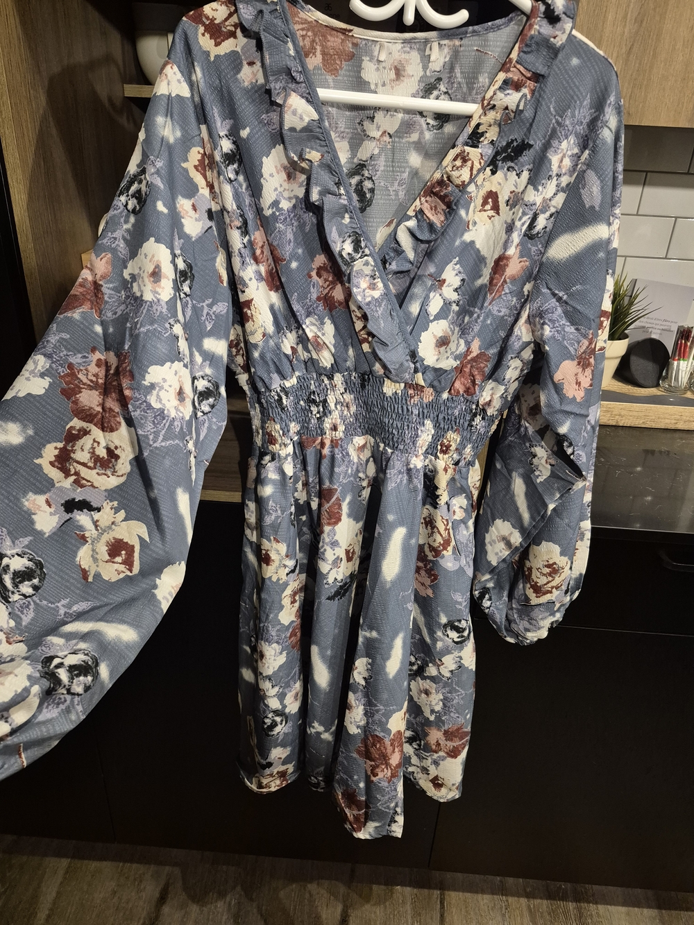 Floral Wrap Smocked Waist Women's Dress - Blue